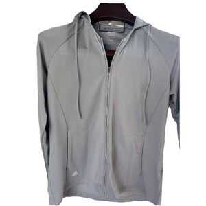 Adidas Golf Full Zip Pockets Grey Women's Sz Large Climalite Hoodie 3 Stripes